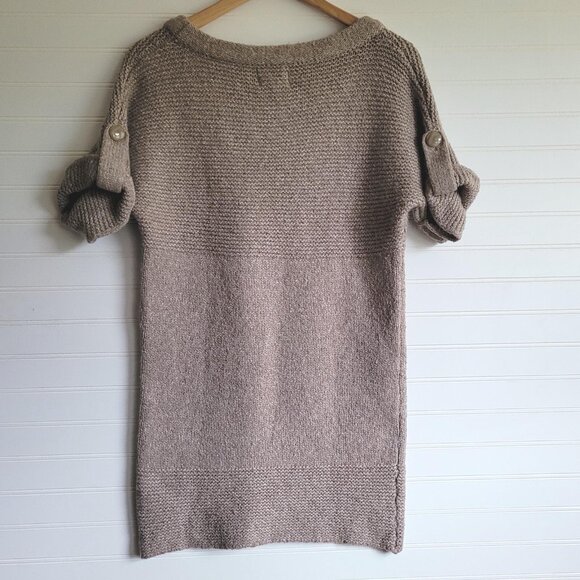 Anthropologie Kenji Sweater Womens Medium Beige Short Sleeve Roll Sleeve Long - Picture 4 of 7